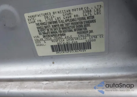 2012 Nissan Versa 1.6 Sv z USA, uszkodzony, nr VIN 3N1CN7AP5CL819454